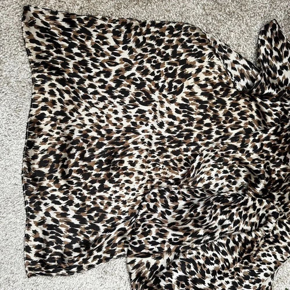 Leopard Print Lightweight Scarf Animal Print Boho Silky Satin